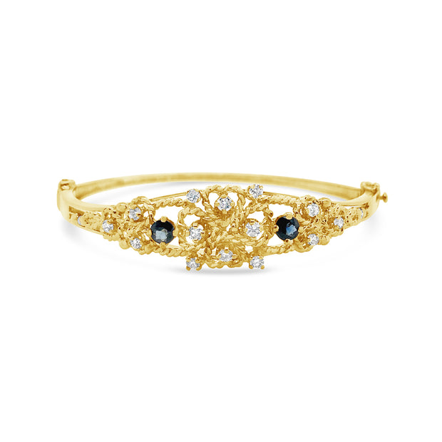 Yellow Gold Sapphire and Diamond Fashion Bangle Bracelet