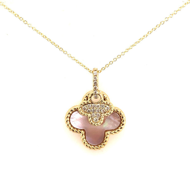 Yellow Gold Mother of Pearl and Diamond Fashion Pendant