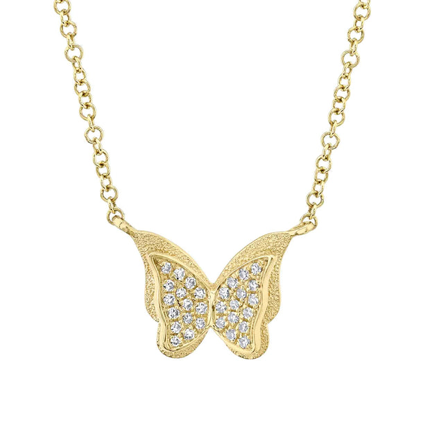 Shy Creation Yellow Gold Pave Diamond Butterfly Necklace