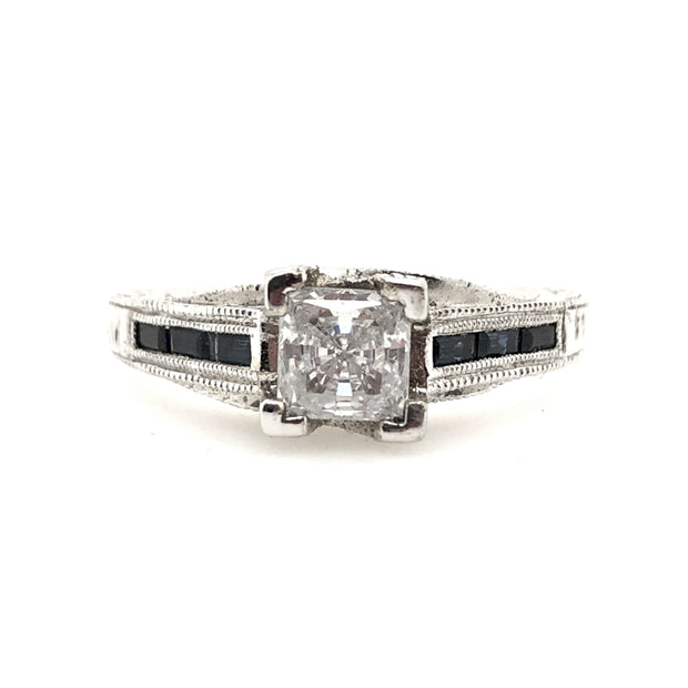 White Gold Sapphire and Diamond Engagement Ring