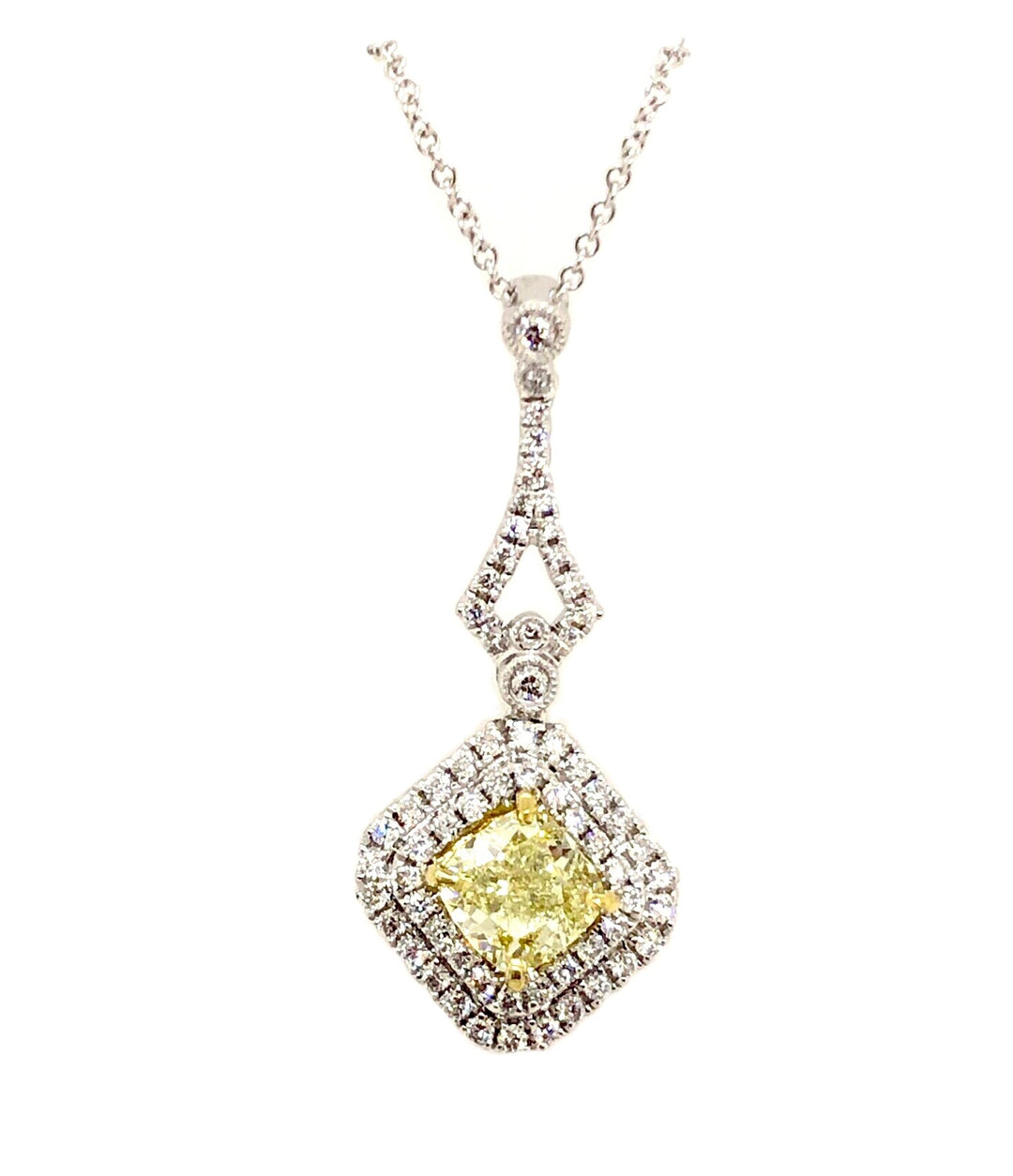 White/Yellow Gold Fancy Yellow Diamond Halo Pendant – Padis Jewelry