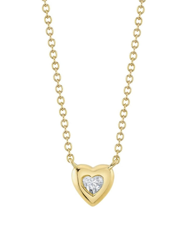 Shy Creation Yellow Gold Solitaire Diamond Heart Necklace