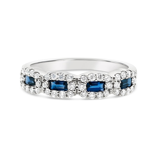 White Gold Sapphire and Diamond Stackable Band