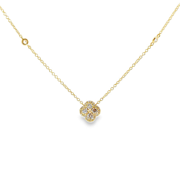 Yellow Gold Clover Shape Diamond Fashion Necklace