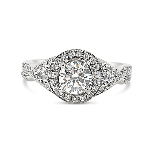 Forevermark Platinum Diamond Three Stone Halo Engagement Ring