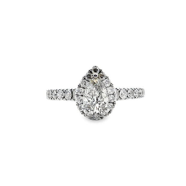 White Gold Pear Shape Diamond Halo Engagement Ring
