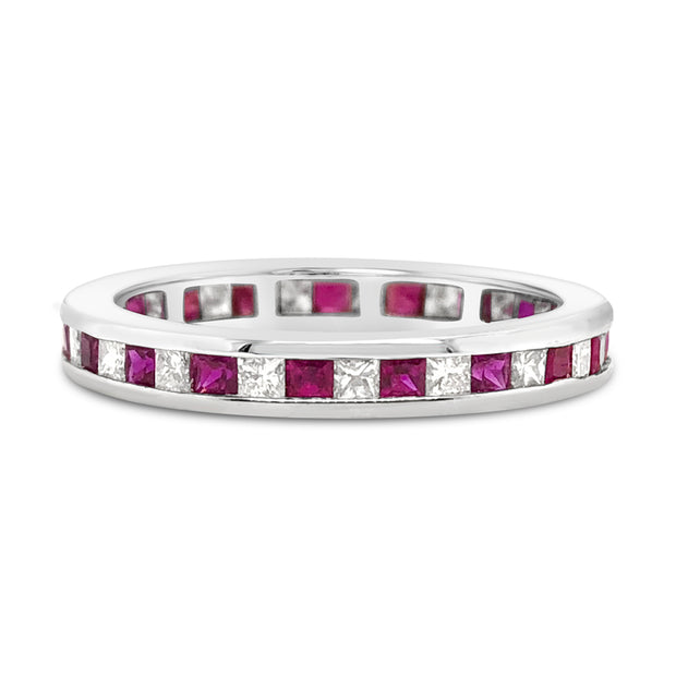 White Gold Ruby and Diamond Eternity Band