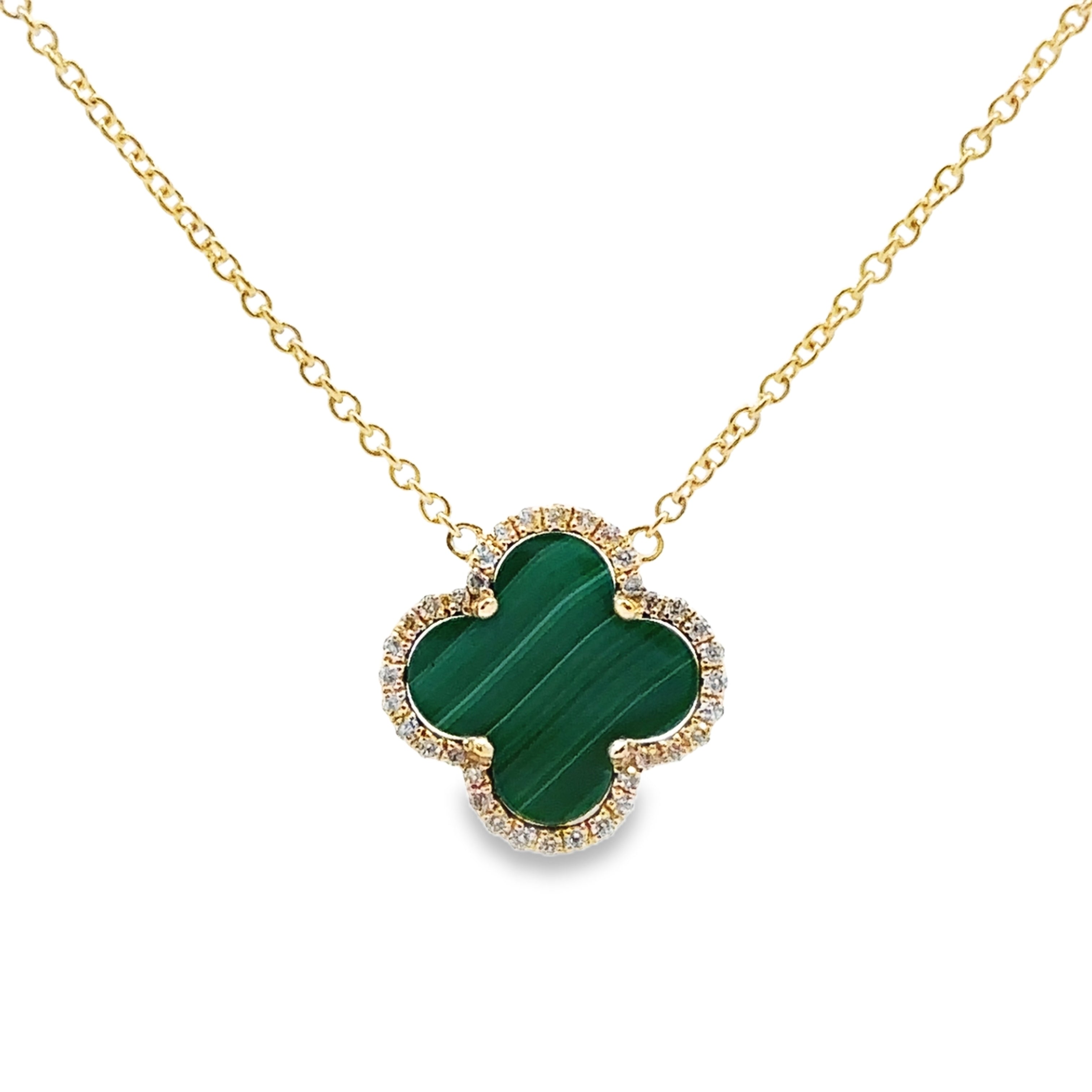 Yellow Gold Malachite and Diamond Fashion Neckalce