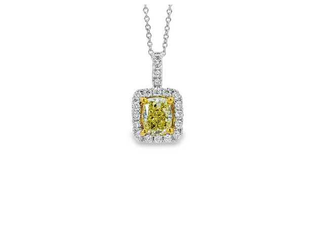 White/Yellow Gold Fancy Yellow Diamond Halo Pendant