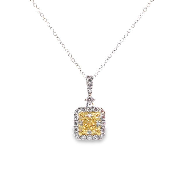 White/Yellow Gold Fancy Yellow Diamond Halo Pendant