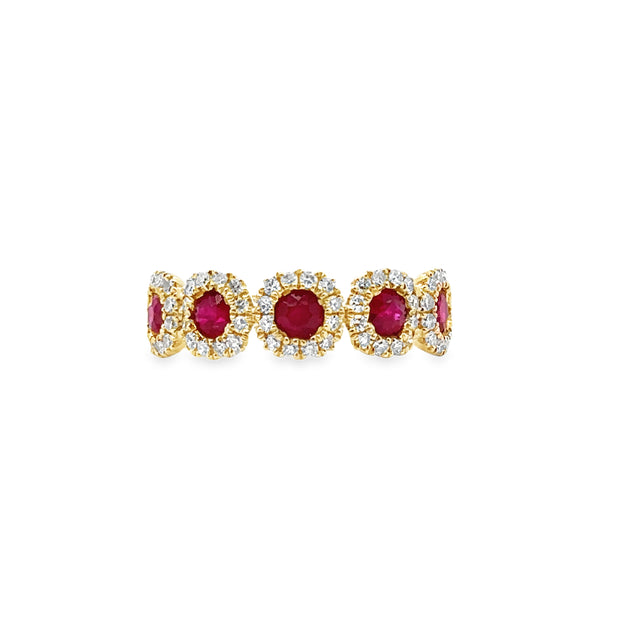 Yellow Gold Five Stone Ruby and Diamond Band