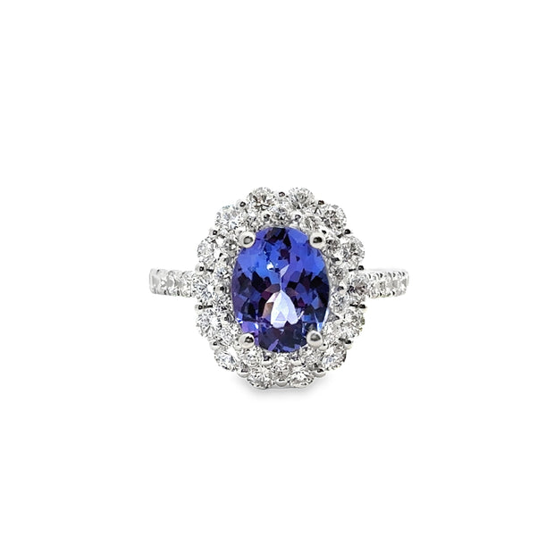 White Gold Tanzanite and Diamond Halo Ring