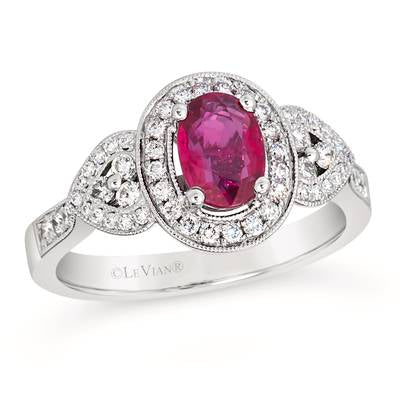 LeVian Platinum Ruby and Diamond Halo Ring