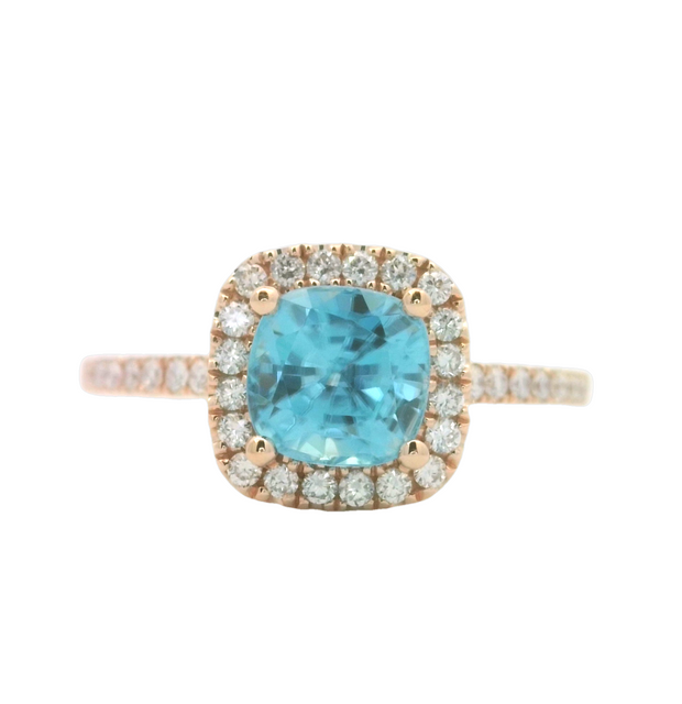 LeVian Rose Gold Blue Topaz and Diamond Halo Ring