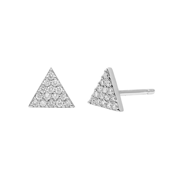 White Gold Pave Diamond Triangle Stud Earrings