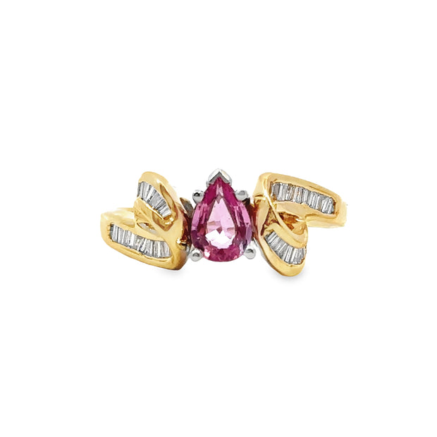 Yellow Gold Pink Sapphire and Diamond Fashion Ring