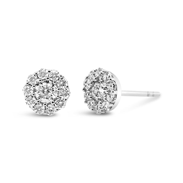 White Gold Diamond Fashion Halo Stud Earrings