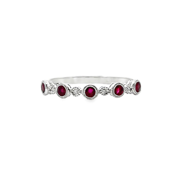 White Gold Ruby and Diamond Wedding Band