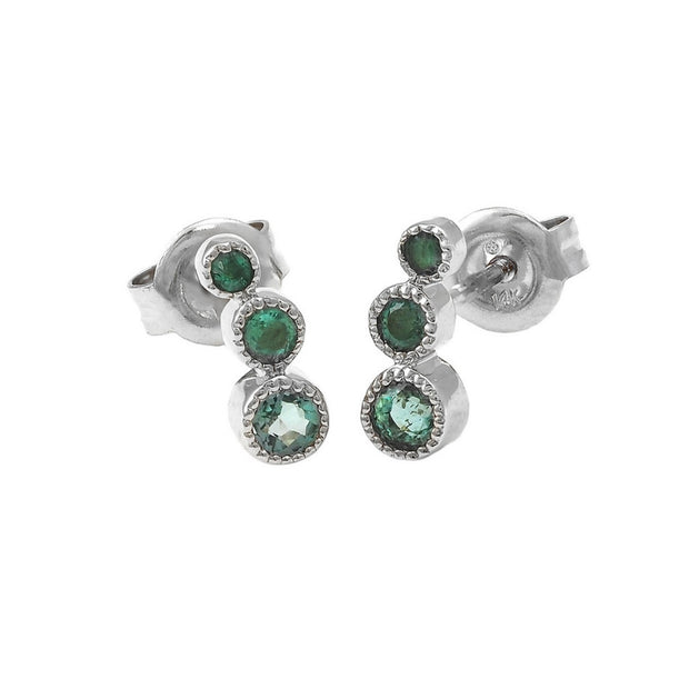 White Gold Bezel Set Emerald Stud Earrings