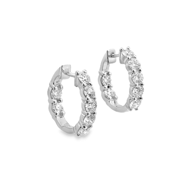 Lab Grown White Gold Inside/Outside Diamond Huggie Hoop Earrings
