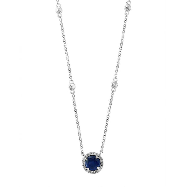 White Gold Sapphire and Diamond Halo Pendant