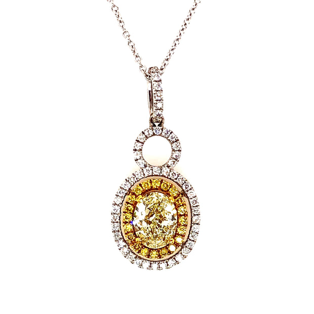 White/Yellow Gold Fancy Yellow Diamond Halo Pendant