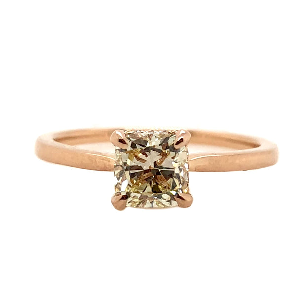 Rose Gold Cushion Cut Diamond Solitaire Engagement Ring