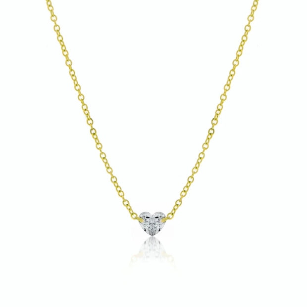 Meira T Yellow Gold Diamond Heart Solitaire Necklace