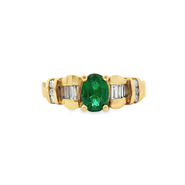 Yellow Gold Emerald and Diamond Ring