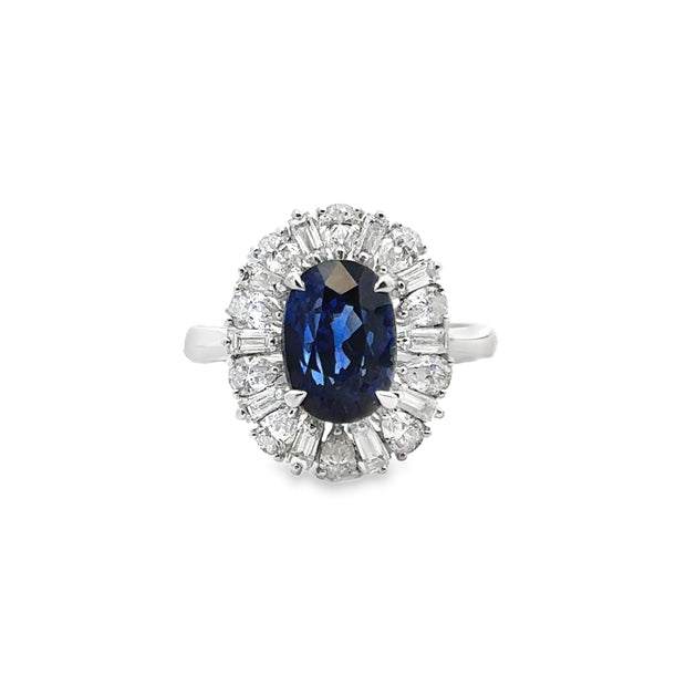 White Gold Sapphire and Diamond Halo Ring