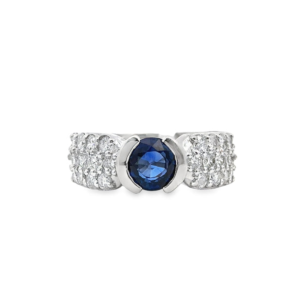 White Gold Sapphire and Diamond Fashion Ring