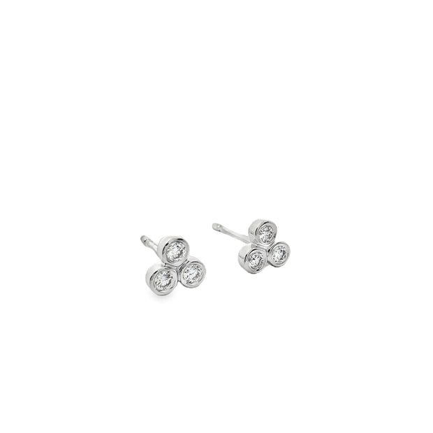 White Gold Three Stone Diamond Stud Earrings