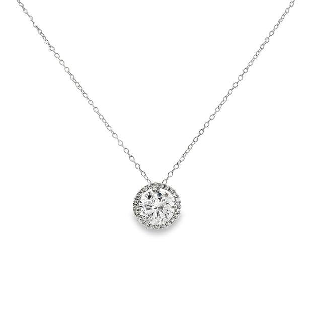 Lab Grown White Gold Diamond Halo Pendant