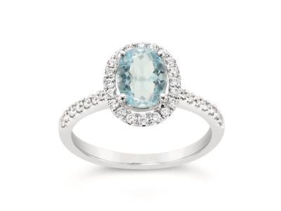 LeVian White Gold Aquamarine and Diamond Halo Ring