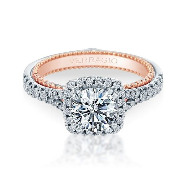 Lab Grown White and Rose Gold Diamond Halo Verragio Engagement Ring