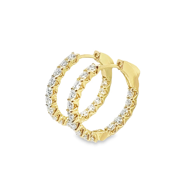 Lab Grown 2.00 Cttw. Yellow Gold Diamond Inside Outside Hoop Earrings