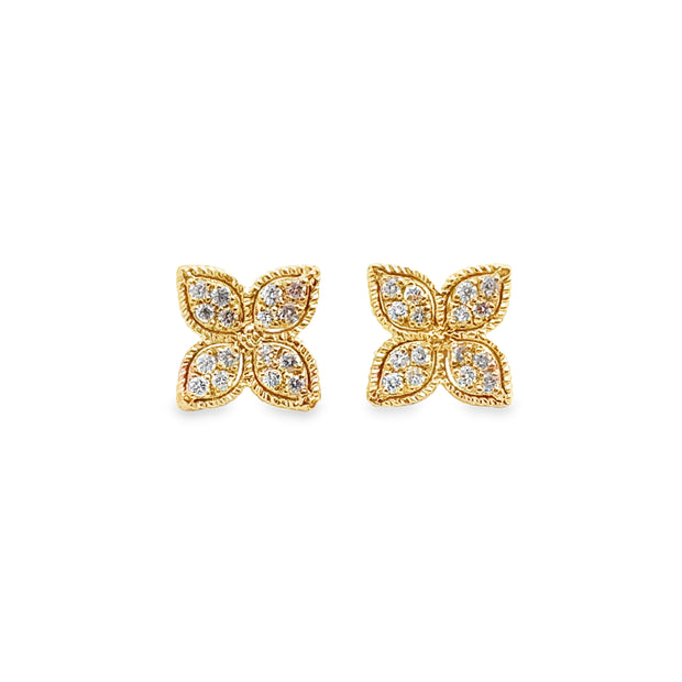 Yellow Gold Clover Shape Diamond Stud Earrings
