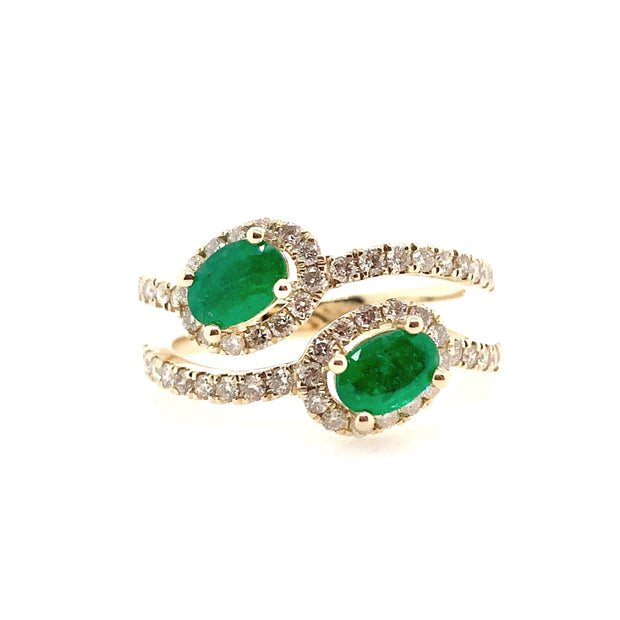 Yellow Gold Emerald and Diamond Fashion Halo Ring