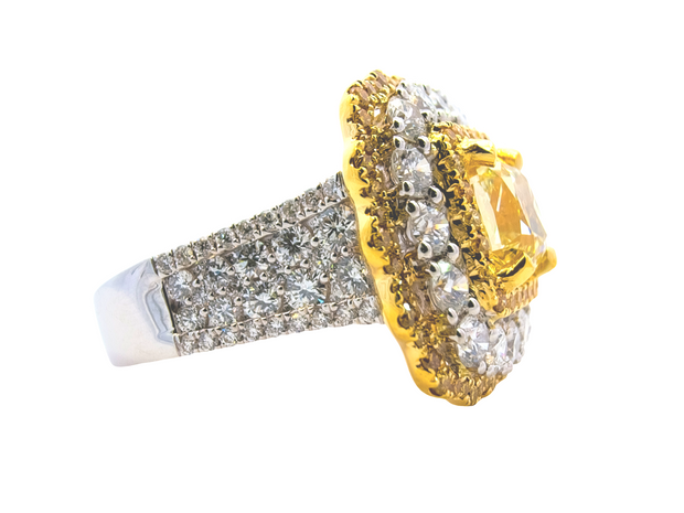 White/Yellow Gold Fancy Yellow Diamond Halo Ring