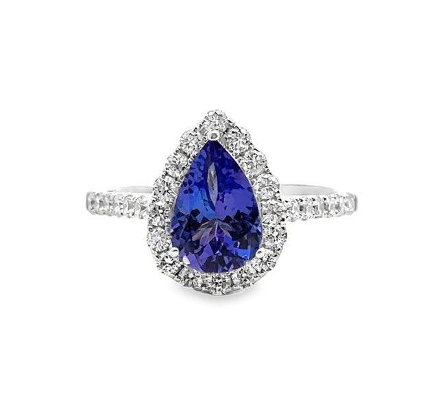 White Gold Tanzanite and Diamond Halo Ring