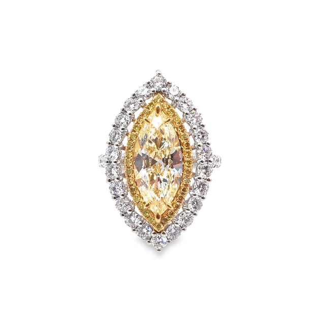 White/Yellow Gold Fancy Yellow Diamond Halo RIng