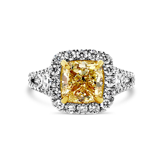 White/Yellow Gold Fancy Yellow Diamond Halo Ring