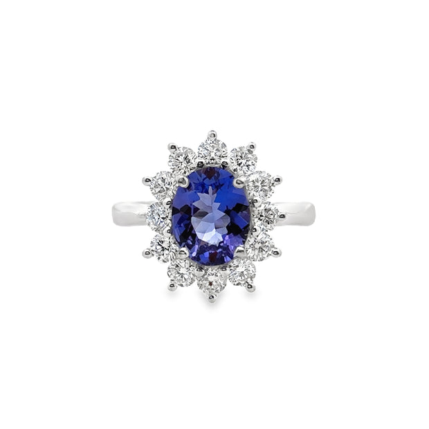 White Gold Tanzanite and Diamond Halo Ring