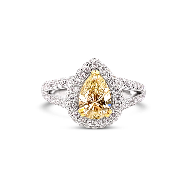 White/Yellow Gold Fancy Yellow Diamond Halo Ring