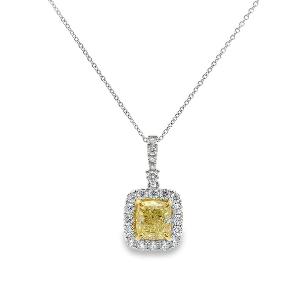 White Gold Fancy Yellow Diamond Halo Pendant