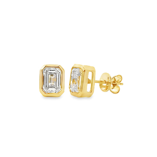 Lab Grown 1.57 Cttw. 14K Yellow Gold Bezel Set Diamond Solitaire Earrings