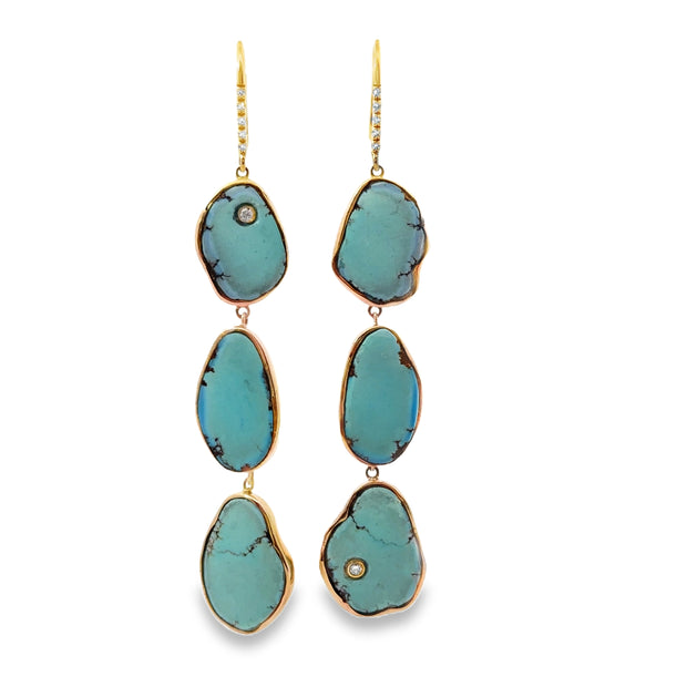 Just Jules Yellow Gold Lavender Turquoise and Diamond Dangle Earrings