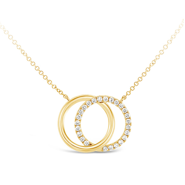 Shy Creation Yellow Gold Diamond Double Circle Necklace