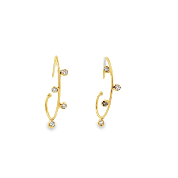 Just Jules Yellow Gold "S" Wire Diamond Hoop Earrings