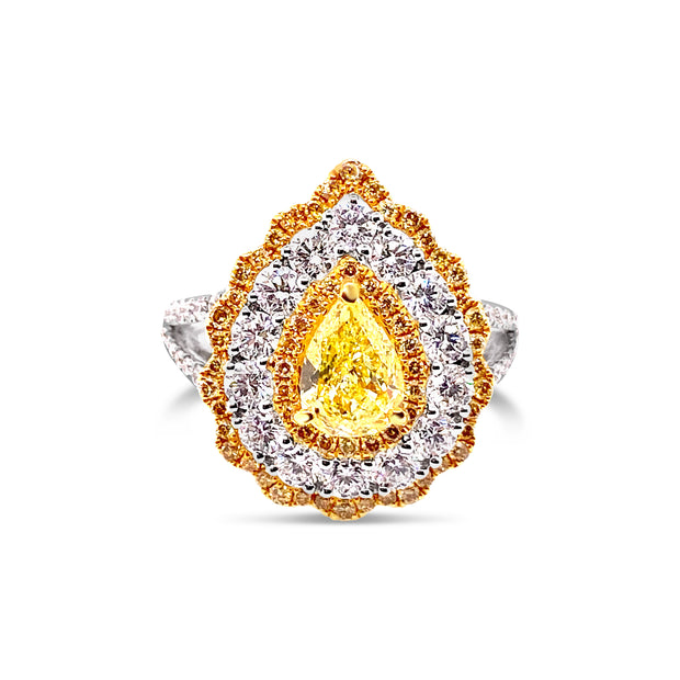 White/Yellow Gold Fancy Yellow Diamond Halo Ring